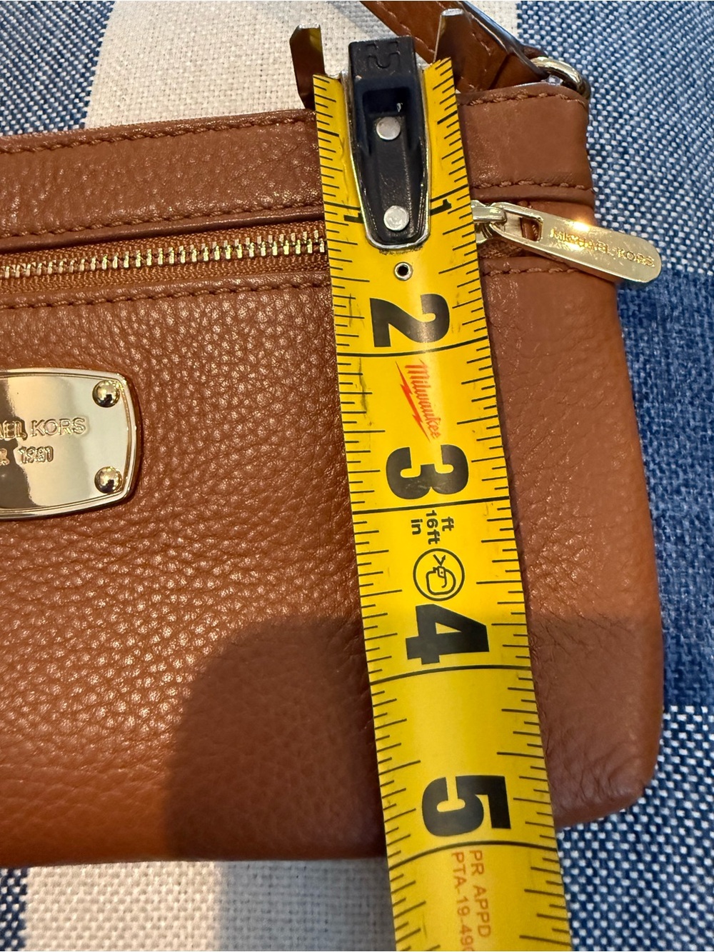 Michael Kors Cognac colored Pebbled Leather Wristlet with Gold Hardware - Picture 4 of 11